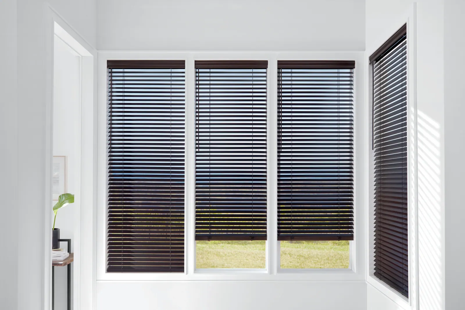 Medium-stain wood blinds in a Kailua-Kona living room